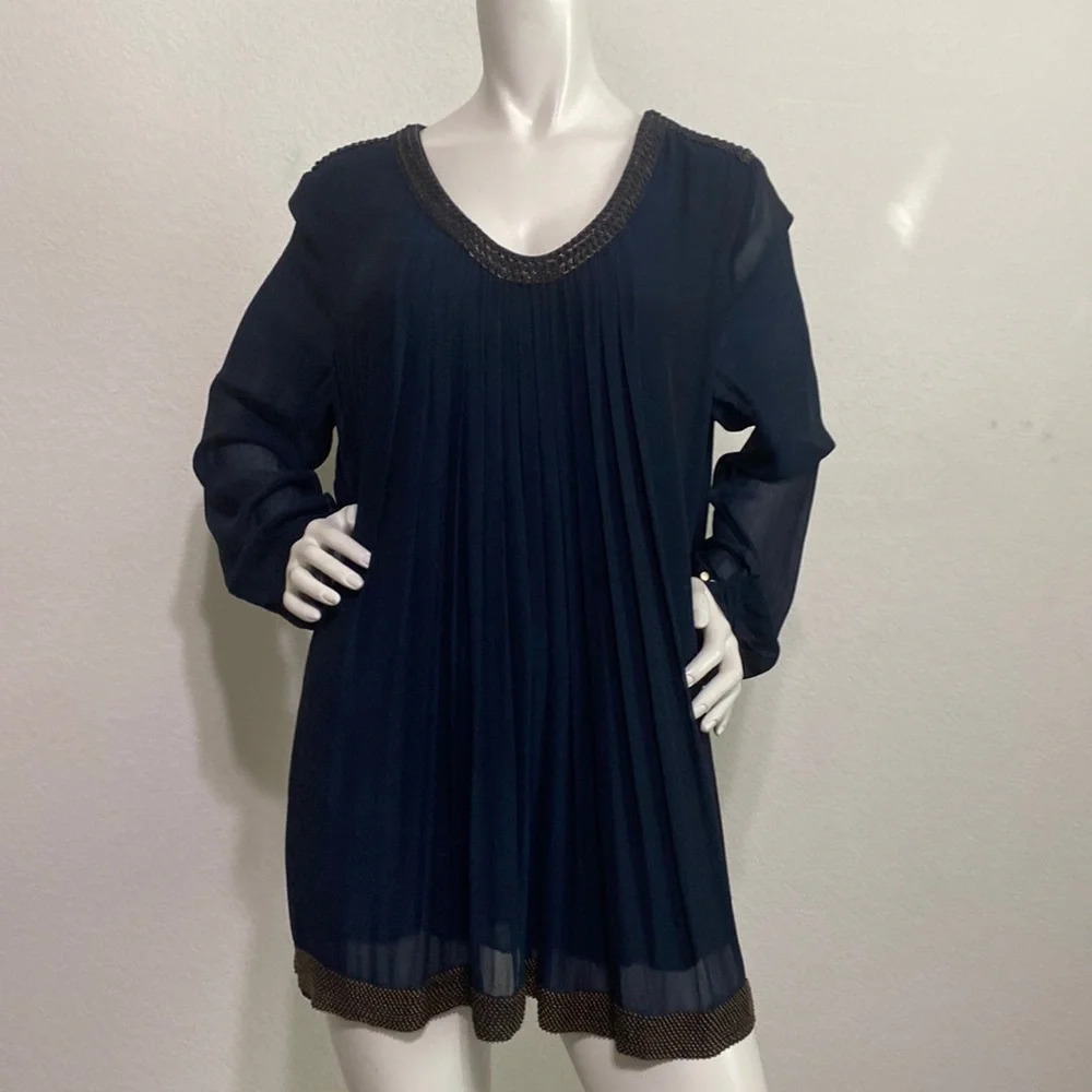 Anthro Rohit Gandhi + Rahul Khanna Mini Dress Embellished Scoop Neckline Navy L